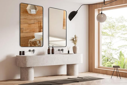 Bronze Bathroom Mirror for Wall, 24X40” Bronze Wall Mirror for Vanity, Rounded Rectangle Mirror, Oil Rubbed Bronze Metal Modern Stainless Steel Frame, Hang Vertically or Horizontally