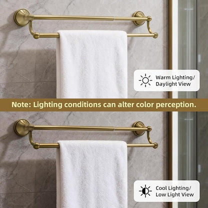 4 Piece Antique Brass Bathroom Accessories Set - 16"-27.7" Solid Brass Towel Rack, Double Vintage Towel Bar - Wall Mounted Antique Gold Bathroom Hardware