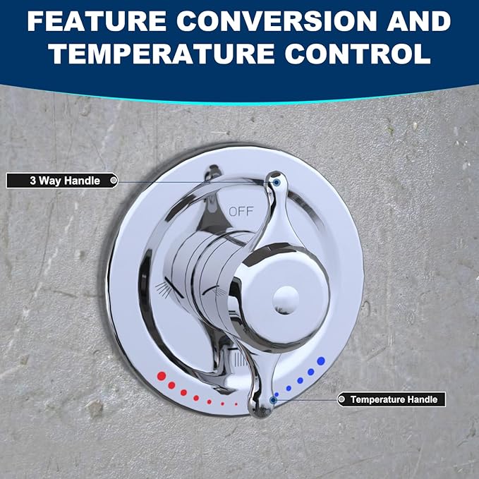 Antique Brass Shower System, 9" & 6" Dual Rain Heads and Handheld Spray Vintage Fixtures, 3-Function Dual Knob Valve with Separate Temperature Control, Chrome