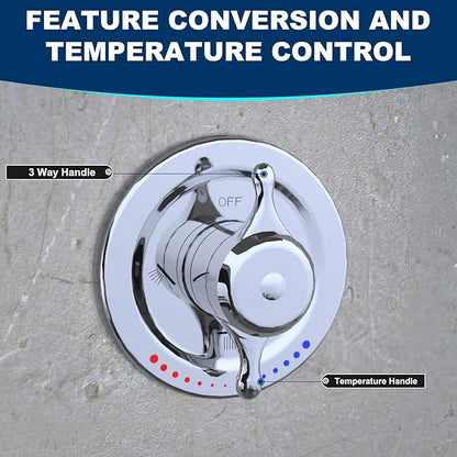 Antique Brass Shower System, 9" & 6" Dual Rain Heads and Handheld Spray Vintage Fixtures, 3-Function Dual Knob Valve with Separate Temperature Control, Chrome