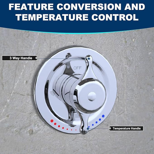 Antique Brass Shower System, 9" & 6" Dual Rain Heads and Handheld Spray Vintage Fixtures, 3-Function Dual Knob Valve with Separate Temperature Control, Chrome