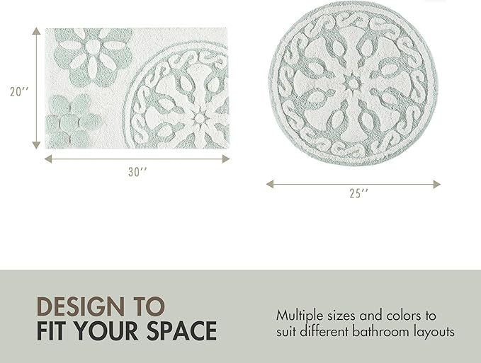 Madison Park Casablanca 100% Cotton Tufted Bathroom Rugs Luxurious Plush Medallion Floral Pattern Bath Mat Absorbent, Quick Dry, Spa Design Shower Room Décor, Rectangle 20" x 30", Sage Green