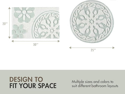 Madison Park Casablanca 100% Cotton Tufted Bathroom Rugs Luxurious Plush Medallion Floral Pattern Bath Mat Absorbent, Quick Dry, Spa Design Shower Room Décor, Rectangle 20" x 30", Sage Green