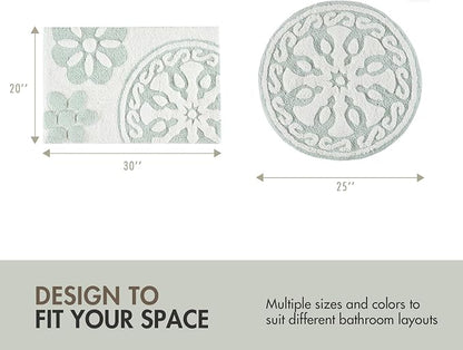 Madison Park Casablanca 100% Cotton Tufted Bathroom Rugs Luxurious Plush Medallion Floral Pattern Bath Mat Absorbent, Quick Dry, Spa Design Shower Room Décor, Rectangle 25" R, Sage Green