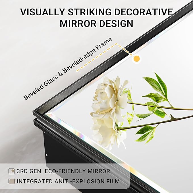 20x26 Pre-Assembled Black Medicine Cabinet with Mirror, Surface or Recessed Medicine Cabinet Mirror for Bathroom, Aluminum Beveled Frame Bathroom Vanity Mirror with Adjustable Shelves Storage