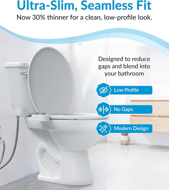 CLEAR REAR Bidet Attachment for Toilet Seat - Non-Electric with Self Cleaning Dual Nozzles, Leak Proof Connectors, Adjustable Water Spray, Rear & Feminine Wash - Hygienic Bathroom Upgrades