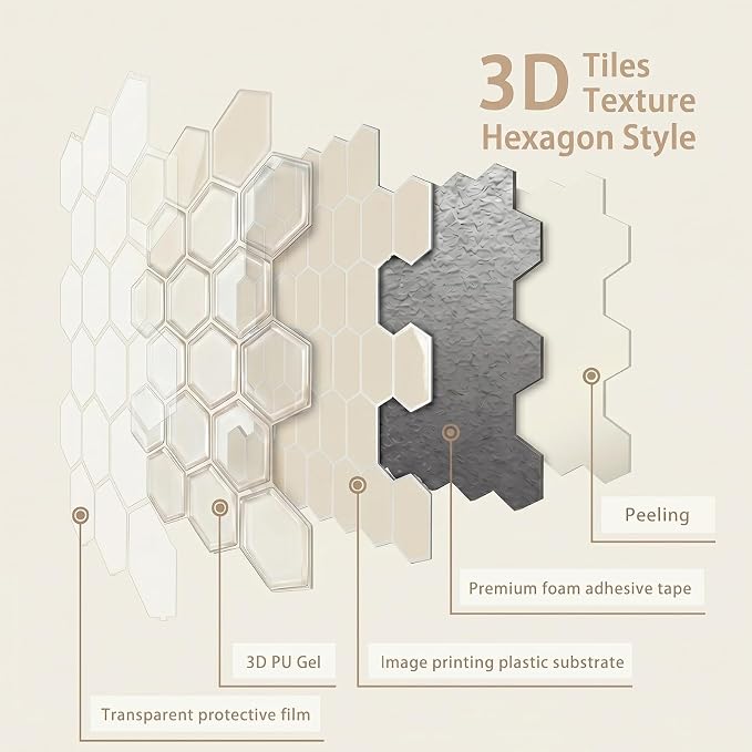 Arttown Peel and Stick 3D Wall Backsplash, 10-Sheet, 12" × 12" Cream Ivory | Subway Tile Self Adhesive Thicker Design Wall Tiles Panel Wallpaper for Bathroom Balcony Kitchen