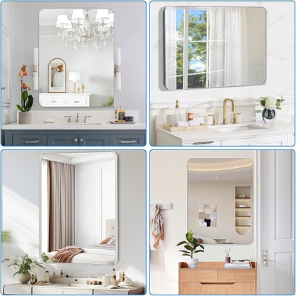 Brushed Nickel Bathroom Mirror for Over Sink, 30" x 40" Framed Rectargular Wall-Mounted Bathroom Mirrors for Vanity, Decorative, Farmhouse, Restroom, Horizontally or Vertically Hanging