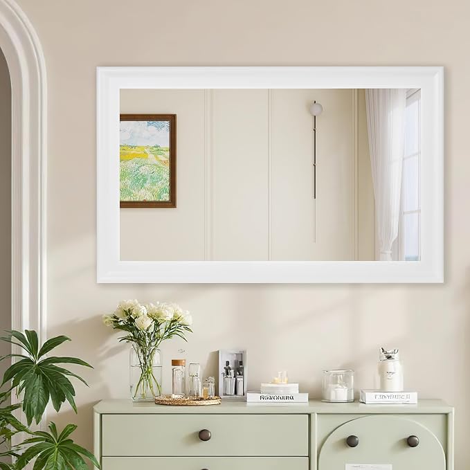 White Wall Mirror for Bathroom,Rectangle Large 30 x 48 inch Vanity Mirrors | Rustic Hanging Mirror for Living Room,Bedroom,Entryway