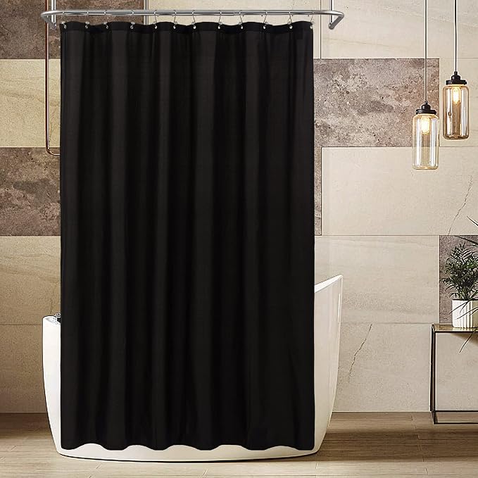 ALYVIA SPRING Extra Long Waterproof Fabric Shower Curtain Liner Black 72x84 | 3 Magnets, Soft Cloth & Hotel Quality, Machine Washable, Light-Weight, Extra Long Size