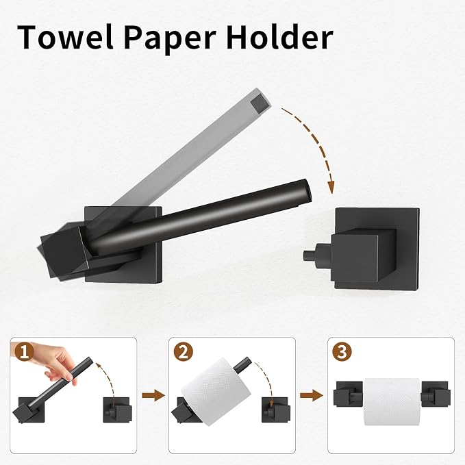 4 Pieces Matte Black Bathroom Hardware Accessories Set, 16 Inch Bath Towel Holder Sets with Toilet Paper Holder, Stainless Steel Towel Racks for Bathroom Wall Mounted