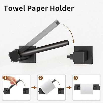 4 Pieces Matte Black Bathroom Hardware Accessories Set, 16 Inch Bath Towel Holder Sets with Toilet Paper Holder, Stainless Steel Towel Racks for Bathroom Wall Mounted