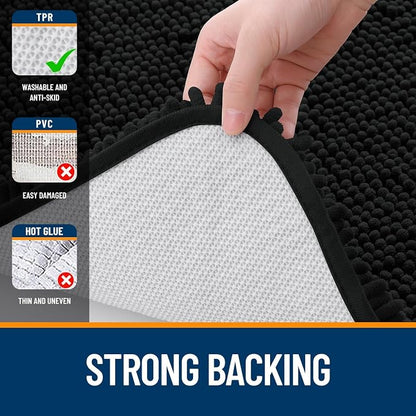 OLANLY Toilet Rugs U-Shaped 24x24, Soft Absorbent Chenille Contour Rugs | Black, Quick-Drying Rubber Backing, Machine Washable Non-Slip Shaggy Bathroom Mat for Toilet, Home Decor Accessories