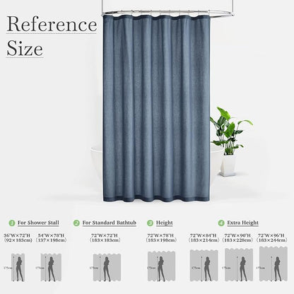KGORGE Linen Fabric Shower Curtain Sets for Bathroom-Button Hole Waterproof Lightweight Washable Privacy Shower Curtains for Bathtub with 12 Metal Hooks, W72 x L84 inches, Navy Blue, 1 Panel