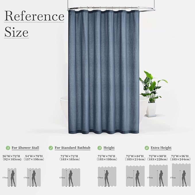 KGORGE Linen Fabric Shower Curtain for Bathroom-Button Hole Waterproof Lightweight Washable Privacy Shower Curtain Sets for Bathtub with 12 Metal Hooks, W72 x 72 inches Long, Navy Blue, 1 Panel