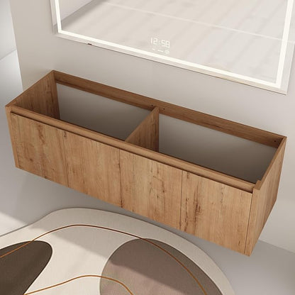 60 Inch Bathroom Vanity Without Sink, 60" Floating Vanity Without Top, Modern Wall Mounted Cabinet for Large Space, Large Bathroom Storage Cabinet with 4 Soft-Closing Doors and Hidden Handles