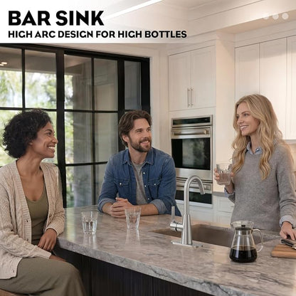 Tall Bathroom Faucets with Pull Down Sprayer, Brushed Nickel High Arc Single Handle Pull Out Faucet, 1 or 3 Hole Utility Sink Laundry Bar Faucet Pull Out with Deck Plate WE10CL-ZY-BN