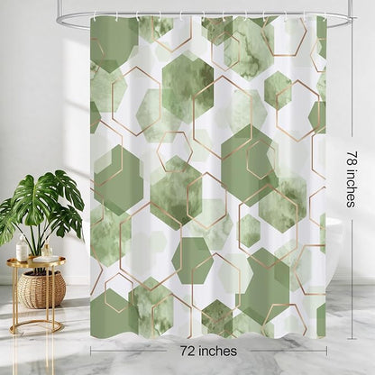 Litabel Long Shower Curtain for Bathroom, Geometric Bathroom Decor 72x78 | Long Modern Minimalist Shower Curtais, Sage Green Geometric Art Print Abstract Waterproof Bath Curtain