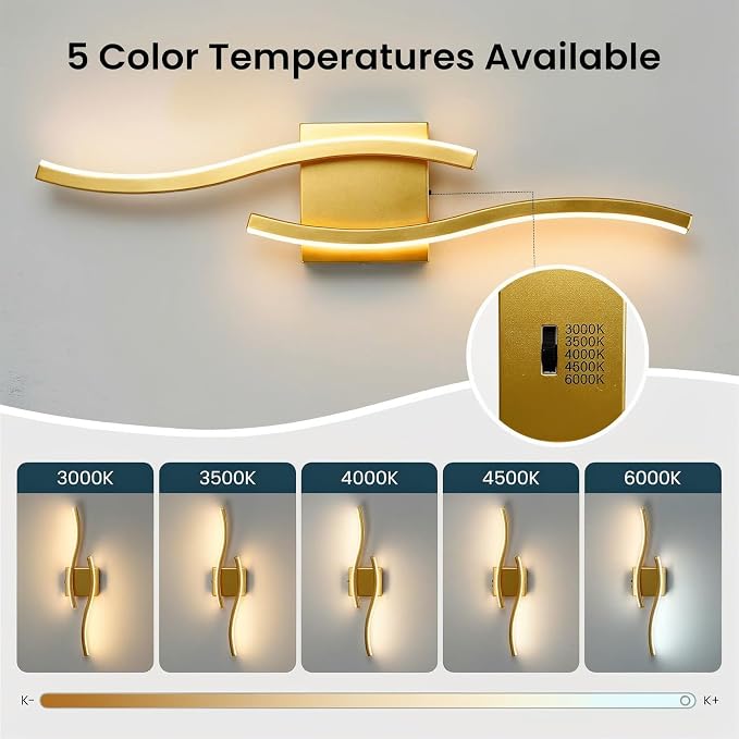 Vanity Light for Bathroom, 23.6 Inch Gold LED Dimmable | Bathroom Lights Fixture Over Mirror, 5CCT Adjustable Color Temperatures Modern Wall Sconces for Bathroom Bedroom Living Room