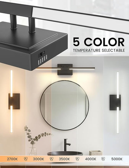 NIORSUN 24 Inch Modern Bathroom Light Fixture, 24W 5CCT Dimmable LED Black Bathroom Vanity Lights Over Mirror, Vanity Lights for Bathrooms Restroom Mirror- ETL Certified