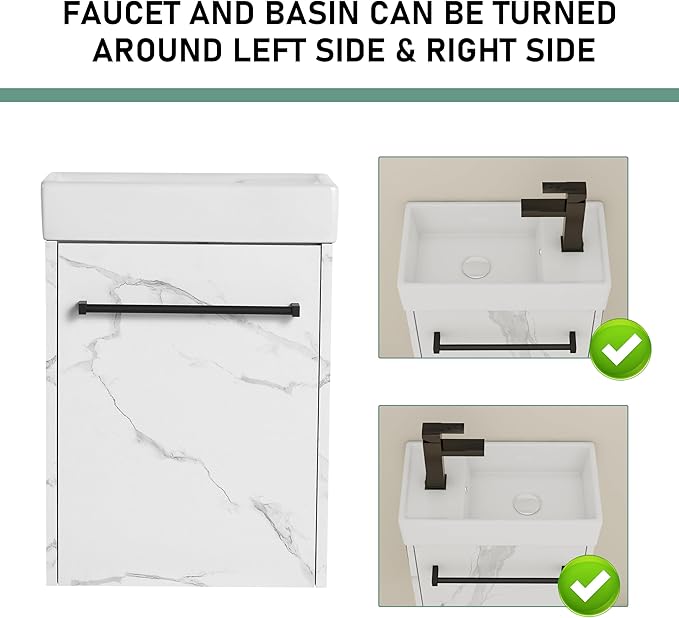 16" Floating Bathroom Vanity with Sink, Modern Wall-Mounted Cabinet Set for Small Spaces