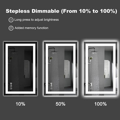 LED Bathroom Mirror, 72"X36" with Front Light and Backlit | Stepless Dimmable, Anti-Fog, Shatter-Proof, HD Reflection, Memory, 3 Colors Lighting, UL Listed