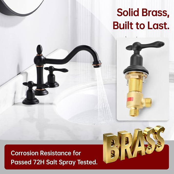 SUMERAIN 8 Inch Widespread Bathroom Faucet, Oil Rubbed Bronze | 3 Hole, 2 Handle, Vintage Style, 360°Swivel Spout