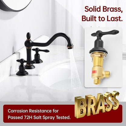 SUMERAIN 8 Inch Widespread Bathroom Faucet, Oil Rubbed Bronze | 3 Hole, 2 Handle, Vintage Style, 360°Swivel Spout