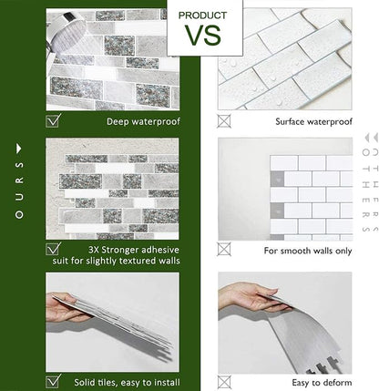 STICKGOO 10-Sheet Peel and Stick Backsplash for Kitchen, Decorative Self Adhesive Backsplash Tiles(Grey Granite, Thicker Design)