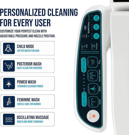 BidetMate 2000 Series Bidet Toilet Seat, Heated Water & Seat, Elongated | Unlimited Warm Water Wash, Air Dryer, Deodorizer, Self Cleaning Nozzle, Side Panel Controls, Fits Elongated Toilets