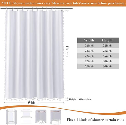 White Boho Linen Shower Curtain 78 Inch Long Textured Weighted Tassel Farmhouse Fabric Bath Curtain Set with Hooks Modern Rustic Hotel Style Decorative Shower Curtain for Bathroom 72x78