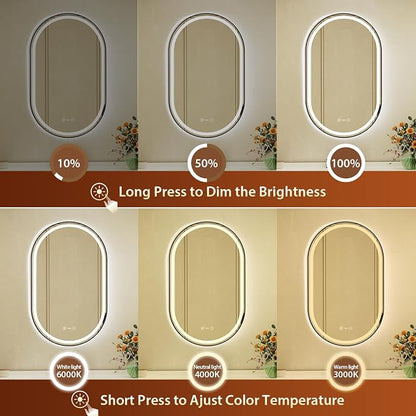 24x40 Inch Oval Black Framed LED Bathroom Mirror with Lights,Smart Bathroom Mirror,Motion Sensor,Tempered Glass,Anti-Fog,Stepless Dimmable & 3 Colors,Memory,Vanity Mirror for Wall