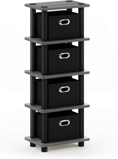FURINNO Turn-N-Tube LACi 4-Bins System Rack, French Oak Grey/Black