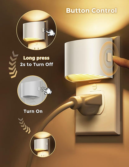 L LOHAS LED Night Lights Plug into Wall, Dimmable Night Light 2 Pack | Plug in Night Light with 3 Level Brightness, 3000K Soft White, White Housing
