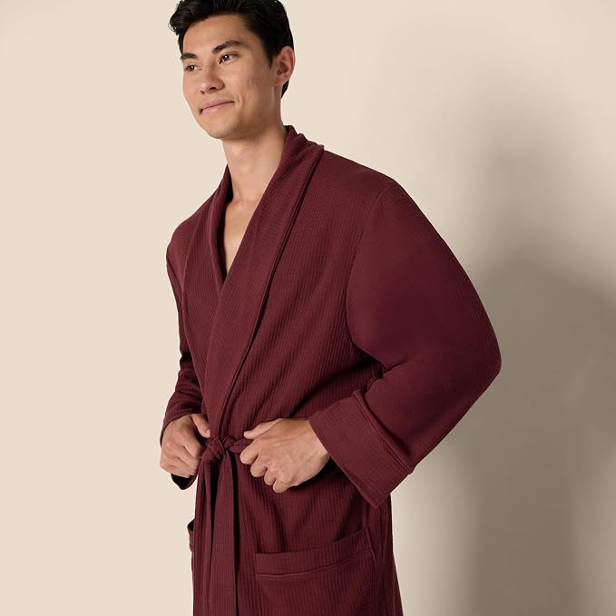 Amazon Essentials Men's Lightweight Cotton Waffle Bath Robe, Mid-Length Loungewear (Available in Big & Tall)