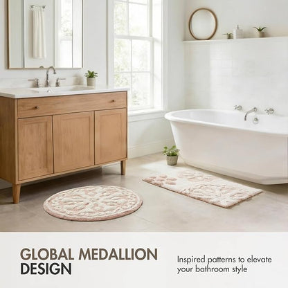 Madison Park Casablanca Tufted Cotton Bath Rug Non-Slip, 20 x 30, Pink | Luxurious Plush Bath Mat, Quick Dry, Soft, Machine Washable, Floral Pattern, Absorbent, Plush, OEKO-TEX, for Bathroom