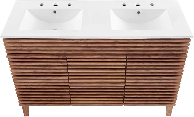 Modway Render 48" Double Sink Bathroom Vanity Cabinet in Walnut White