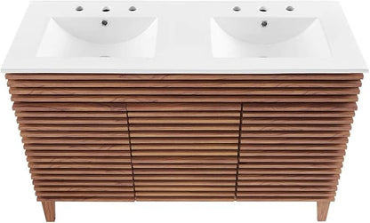 Modway Render 48" Double Sink Bathroom Vanity Cabinet in Walnut White