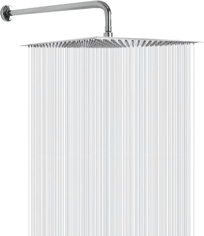 NearMoon Square Rain Shower Head With Extension Arm, Large Stainless Steel Rainfall Shower-Waterfall Full Body Coverage (16 Inch, Chrome)
