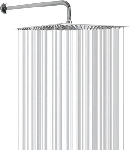 NearMoon Square Rain Shower Head With Extension Arm, Large Stainless Steel Rainfall Shower-Waterfall Full Body Coverage (16 Inch, Chrome)
