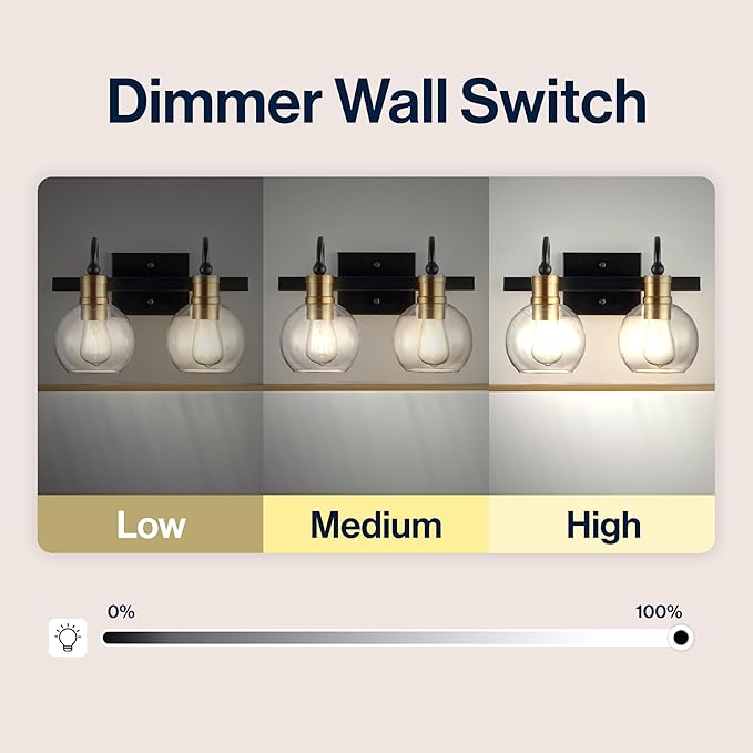 JONATHAN Y 14.5" Black/Brass Gold Vintage Wall Sconce, LED Vanity Light for Bathroom Bedroom Entryway, Clear Glass Globe Shade, Modern Industrial Arched Lamp, LED Bulb Included (JYL3527A)