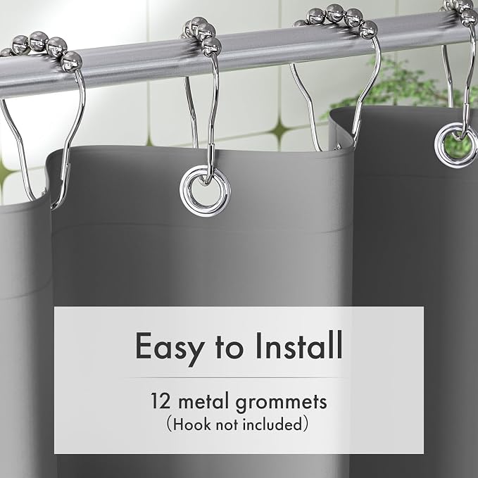 Grey Shower Curtain Liner, 72x72 Plastic Shower Liner PEVA Medium Weight Inside Shower Curtains for Bathroom with Rustproof Grommets