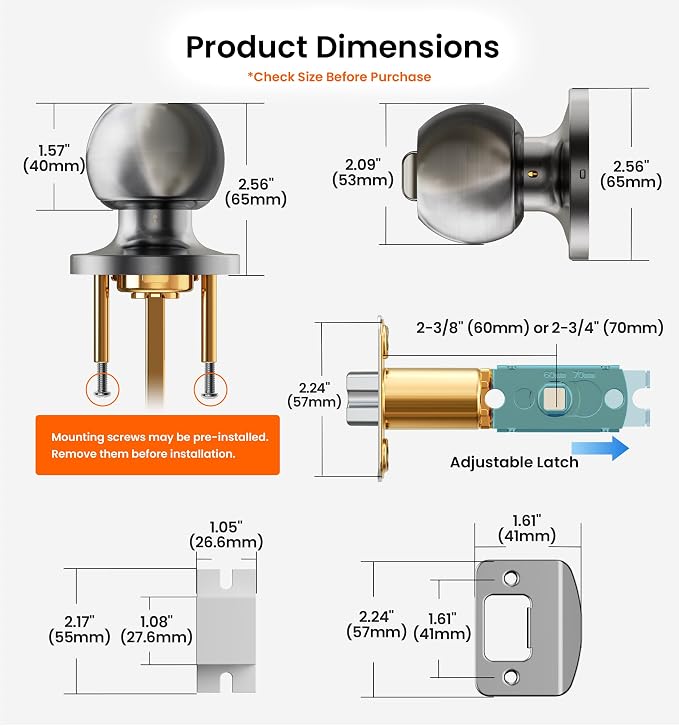 Veise Privacy Interior Door Knobs for Bedroom & Bathroom, Brushed Nickel | ANSI Grade 3, Keyless, Easy Installation, Thumb Lock Emergency Release, Rust & Fingerprint-proof, Reversible,Classic