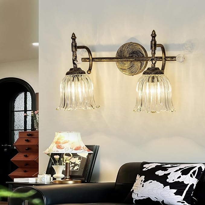 CVKASH 2-Light Bathroom Vanity Light Fixtures Over Mirror,Bronze Modern Vanity Light with Glass Shade Vintage Wall Sconce for Bedroom Dressing Room Living Room Hallway Cabinet