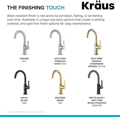 Kraus Oletto Single Handle Kitchen Bar Faucet in Matte Black/Spot Free Black Stainless Steel, Kitchen Sink Faucets, KPF-2822MBSFSB
