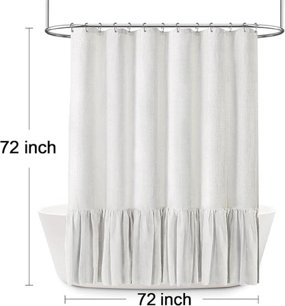 Farmhouse Shower Curtain Ruffle Linen White 72" W x 72" L | Farmhouse Boho, Bottom Ruffle, Cotton Fabric, Rustic, Country, Natural Look, Washable, Shower Curtain for Bathroom Bathtub