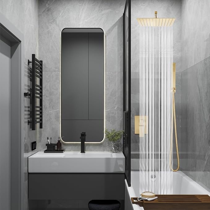 Midanya Shower Faucet Set with Handheld Sprayer,12 Inch,Brushed Gold | Rough-in Shower Valve and Trim Kit Included,Square Rain Head,Wall Mount Shower System,All Metal,Bathroom