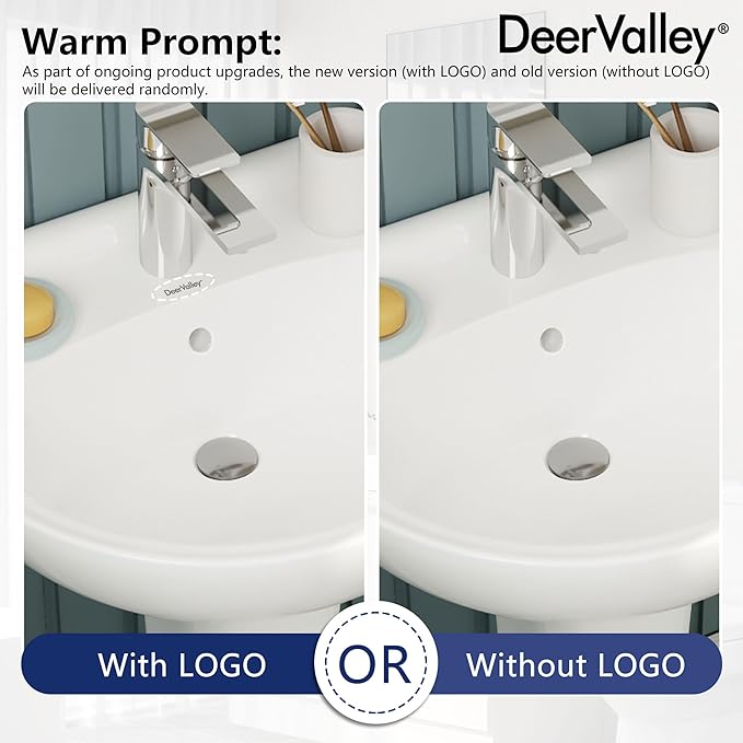 DeerValley Ally 20x16.54 Inch U-Shape White Ceramic Pedestal Sink with Overflow, Modern Bathroom Pedestal Sink, DV-1P525