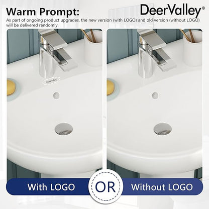 DeerValley Ally 20x16.54 Inch U-Shape White Ceramic Pedestal Sink with Overflow, Modern Bathroom Pedestal Sink, DV-1P525