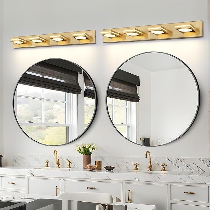 Bathroom Light Fixtures, Gold Vanity Light Modern LED Acrylic Lighting Fixtures, Bathroom Accessories Dimmer Lamps, 3CCT, 30-inch